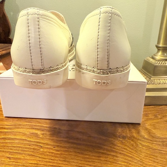 Tod's Cream Leather Silver Sequin Embellished Espadrille Loafers Size 37/7 - Picture 6 of 15
